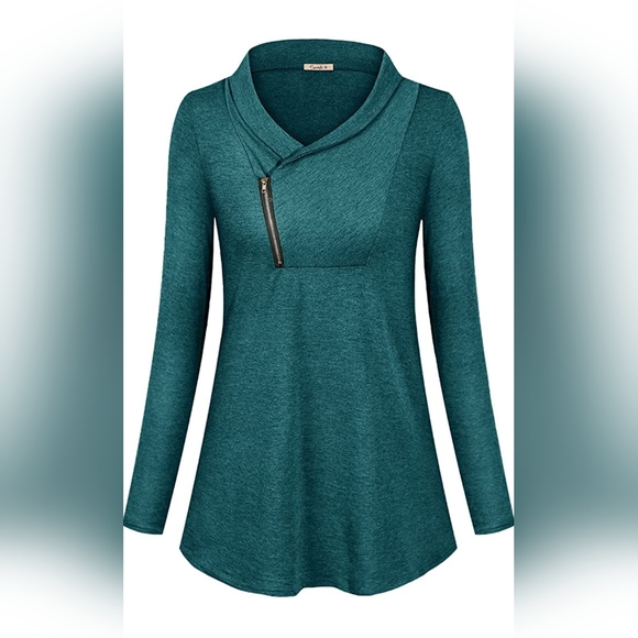 Cyanstyle long sleeve pullover zipper cowl neck sweatshirt - Picture 2 of 6